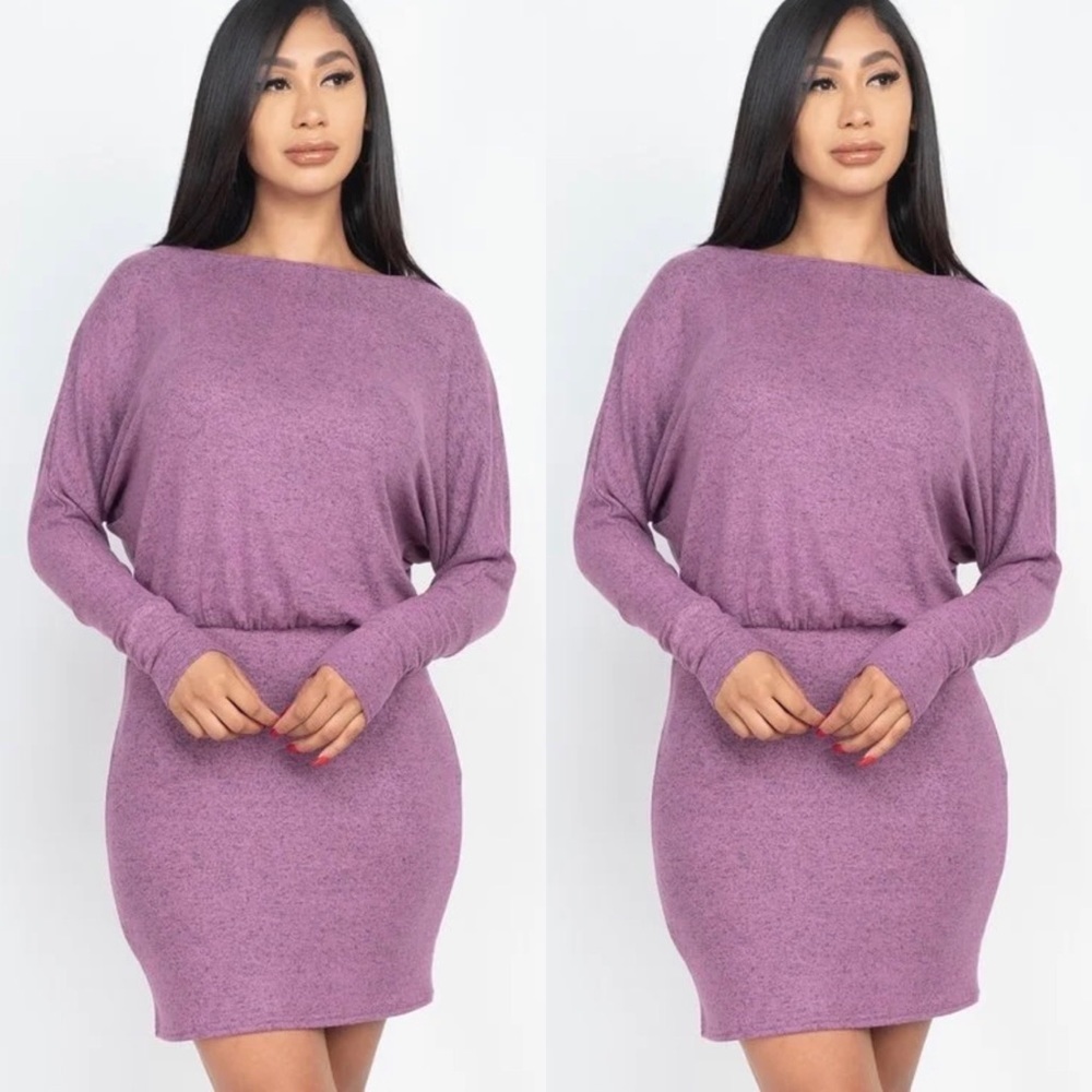 NEW TRENDY FALL ORCHID TWO WAY SHOULDER STYLE LONG SLEEVE MINI DRESS